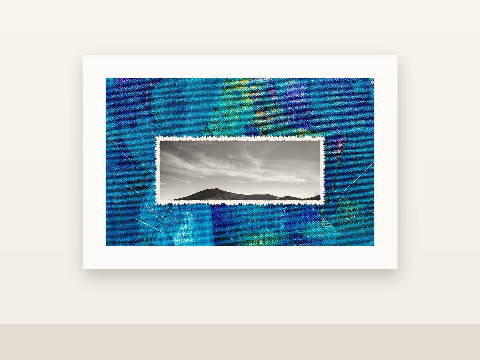 Tideline, Oil and silver gelatin print on linen, 2026, on a gallery wall